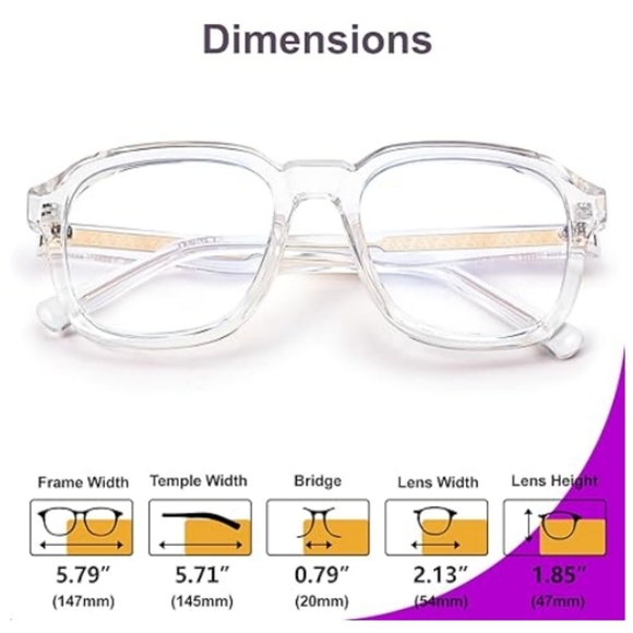 Oversized Square Blue Light Blocking Glasses Computer Clear Frame Eyewear - Picture 7 of 8